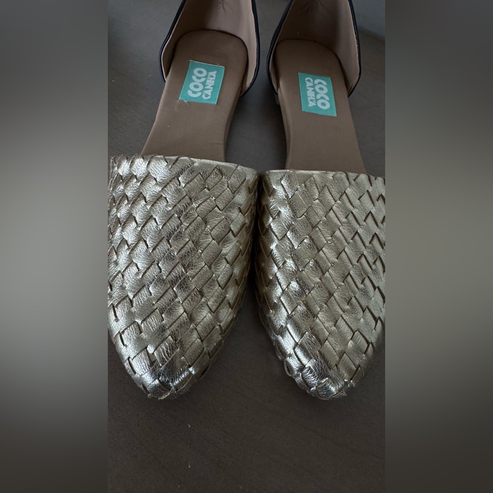 Woven Metallic Slip-On Flats - Gold